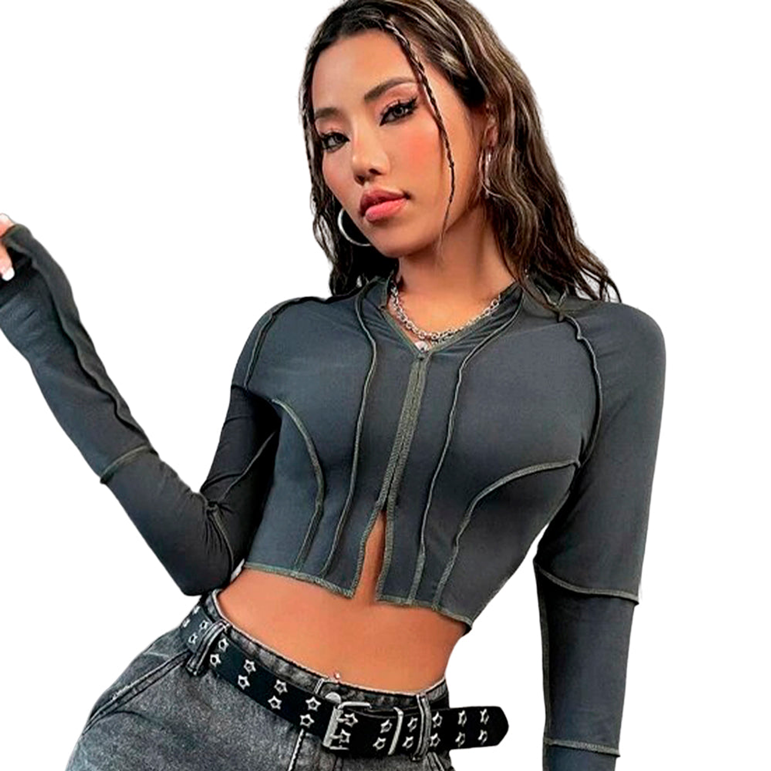 Camisera Corta Shein Coolane con Puntada de Manga Raglan Color Gris Oscuro Talla S 3