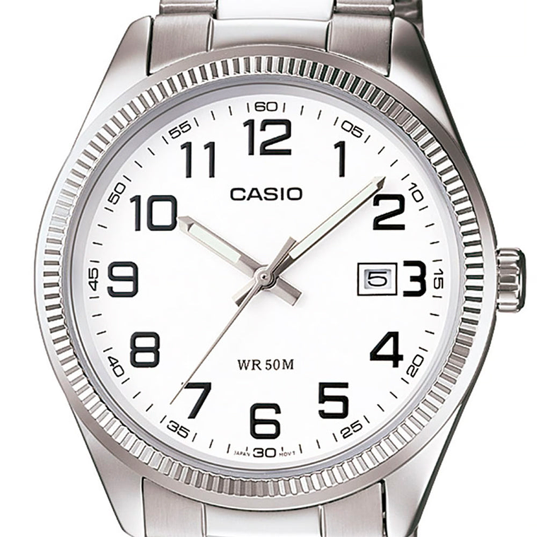 Reloj Análogo Casio Original MTP-1302D-7BV Unisex Color Plateado y Blanco 4