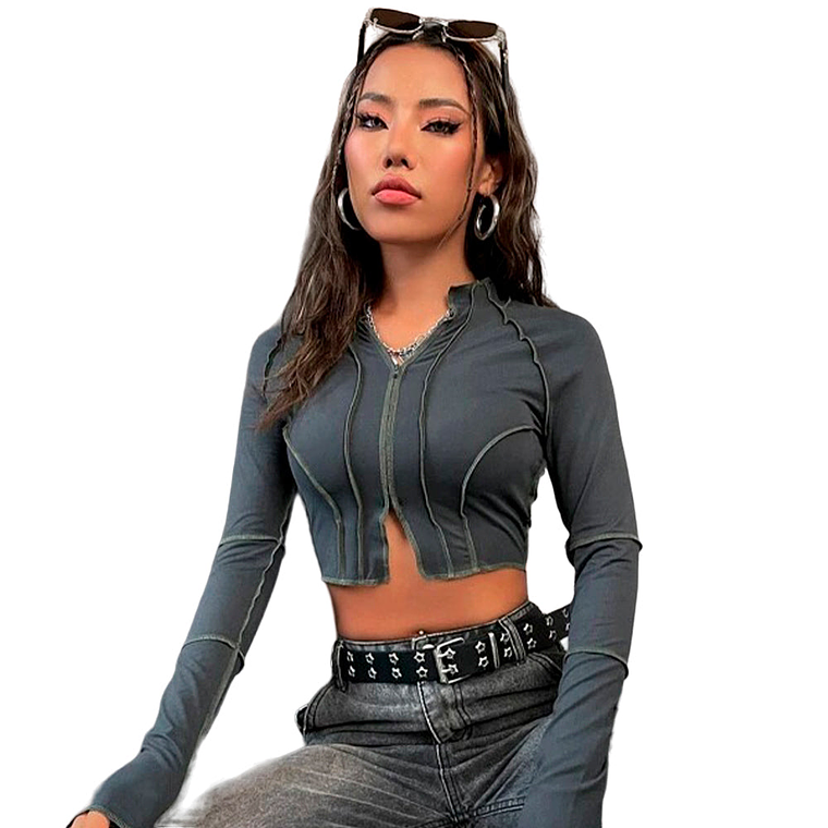 Camisera Corta Shein Coolane con Puntada de Manga Raglan Color Gris Oscuro Talla S 5