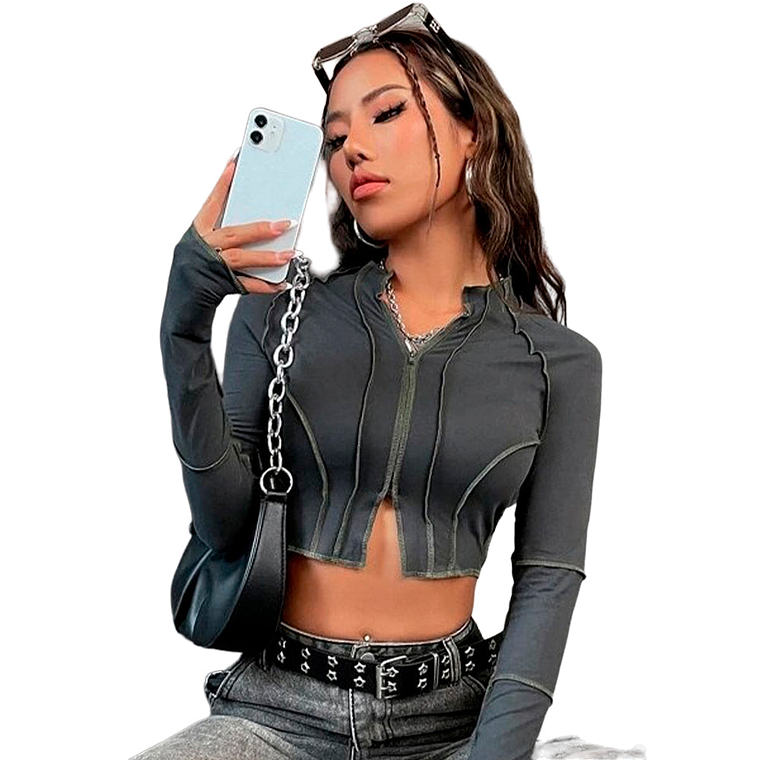 Camisera Corta Shein Coolane con Puntada de Manga Raglan Color Gris Oscuro Talla S 6