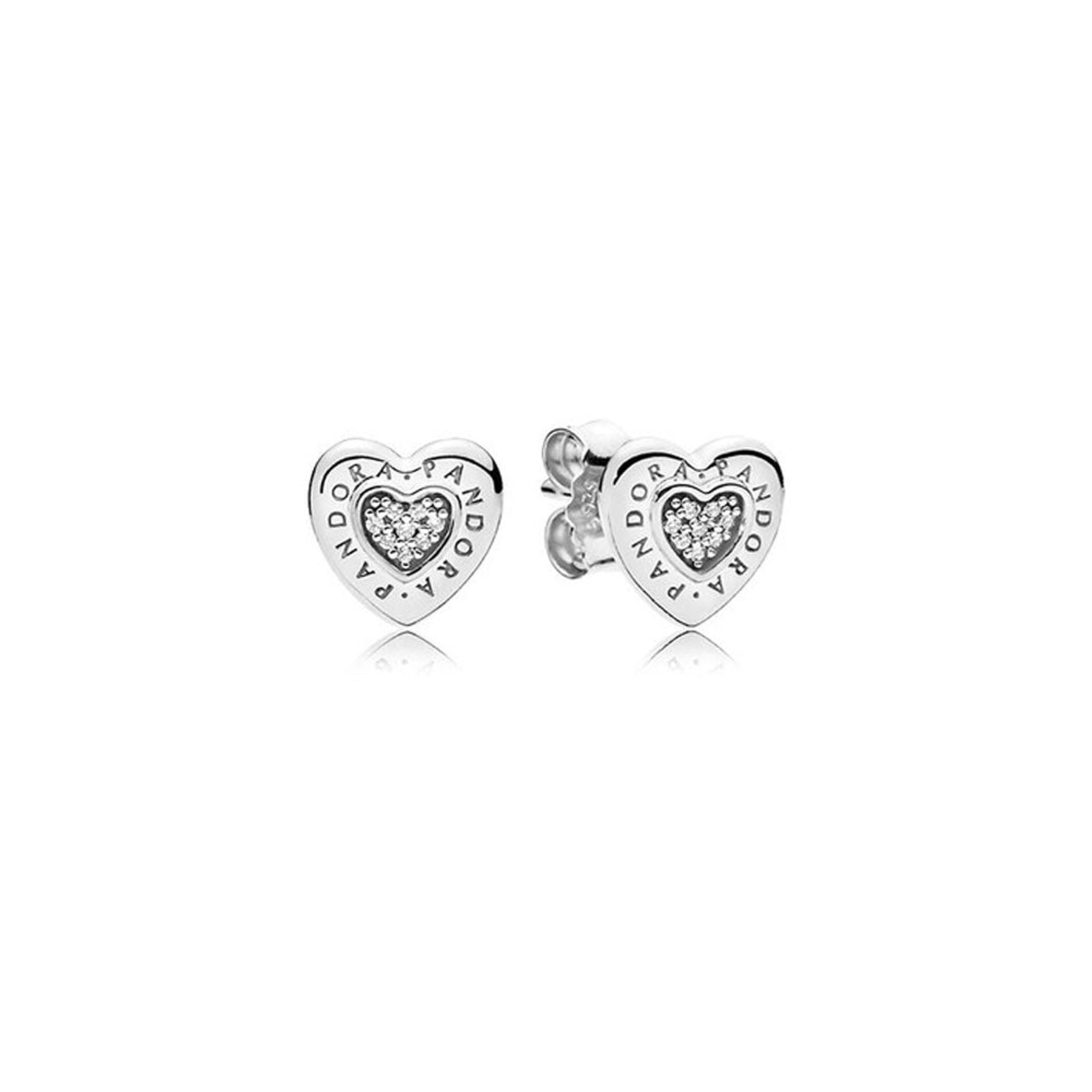 Aretes Pendientes Pandora Corazones Insignia Pandora Circonita Transparente 297382CZ Plata 925 1