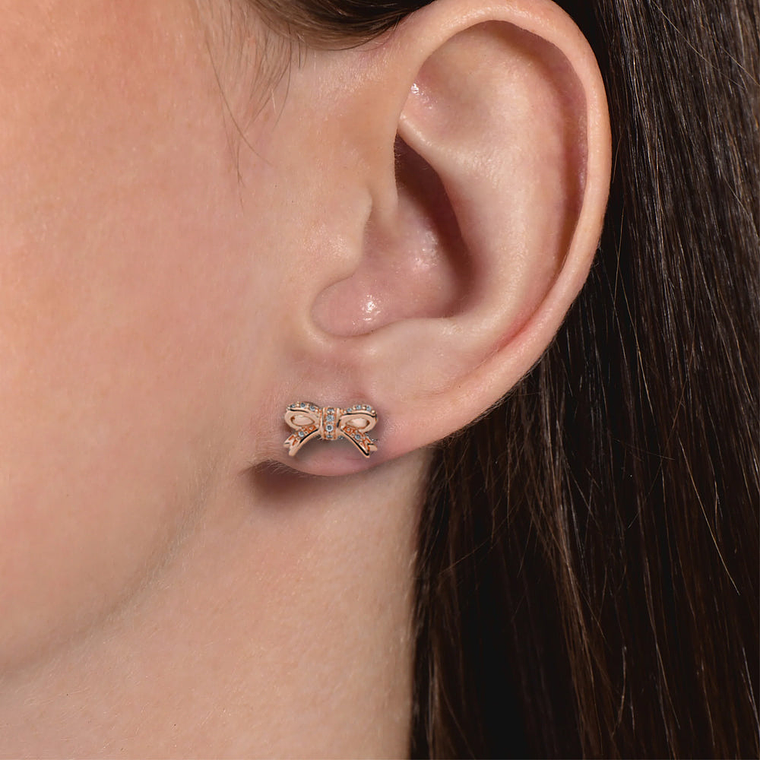 Aretes Pendientes Pandora Moño con Lazo Brillante Oro Rosa 280555CZ Plata 925 5