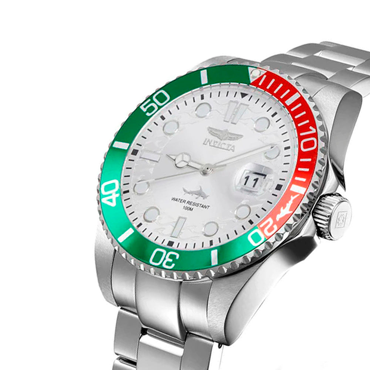 Reloj Análogo Invicta Original 44714 Pro Driver Hombre Acero Plateado Verde-Rojo 4