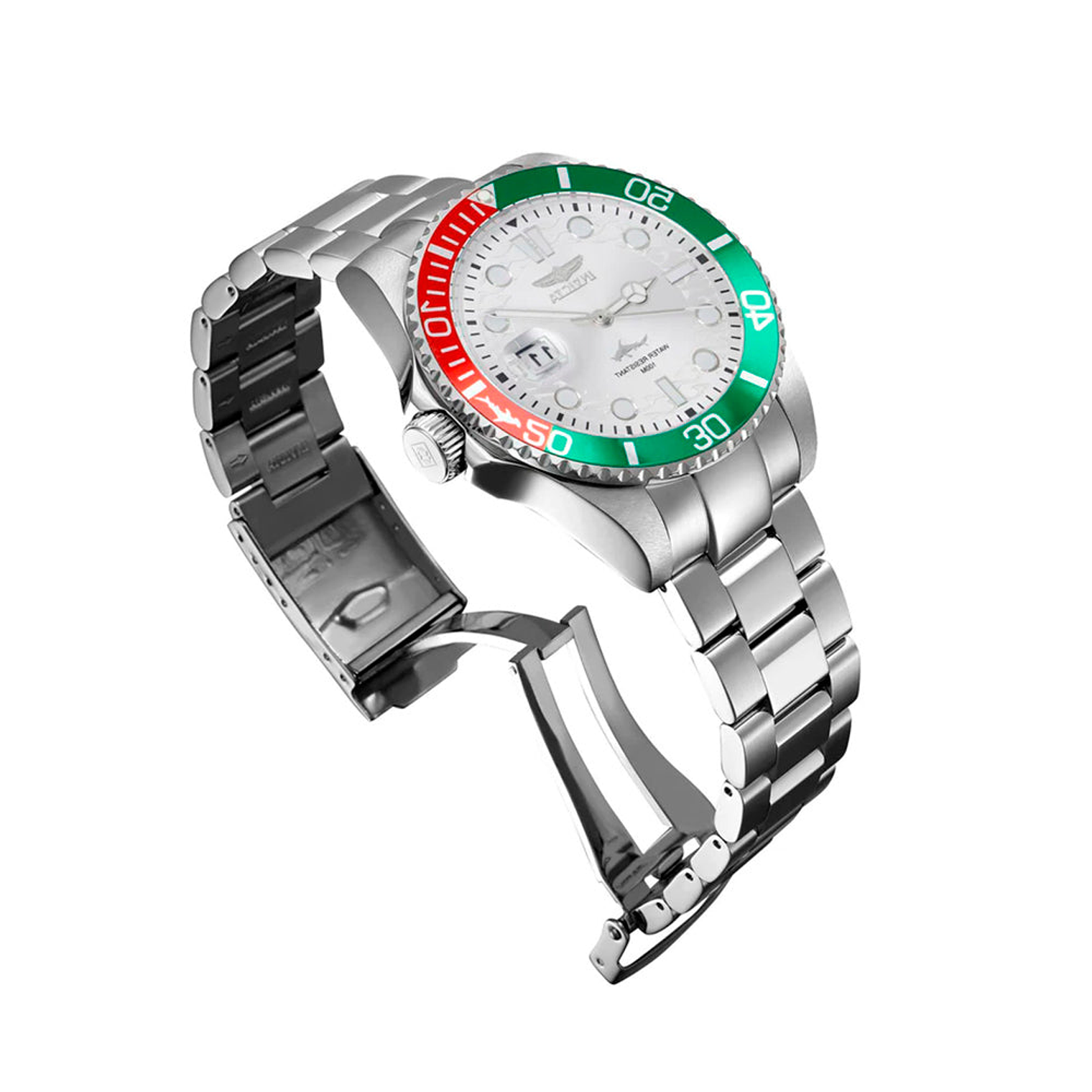 Reloj Análogo Invicta Original 44714 Pro Driver Hombre Acero Plateado Verde-Rojo 5