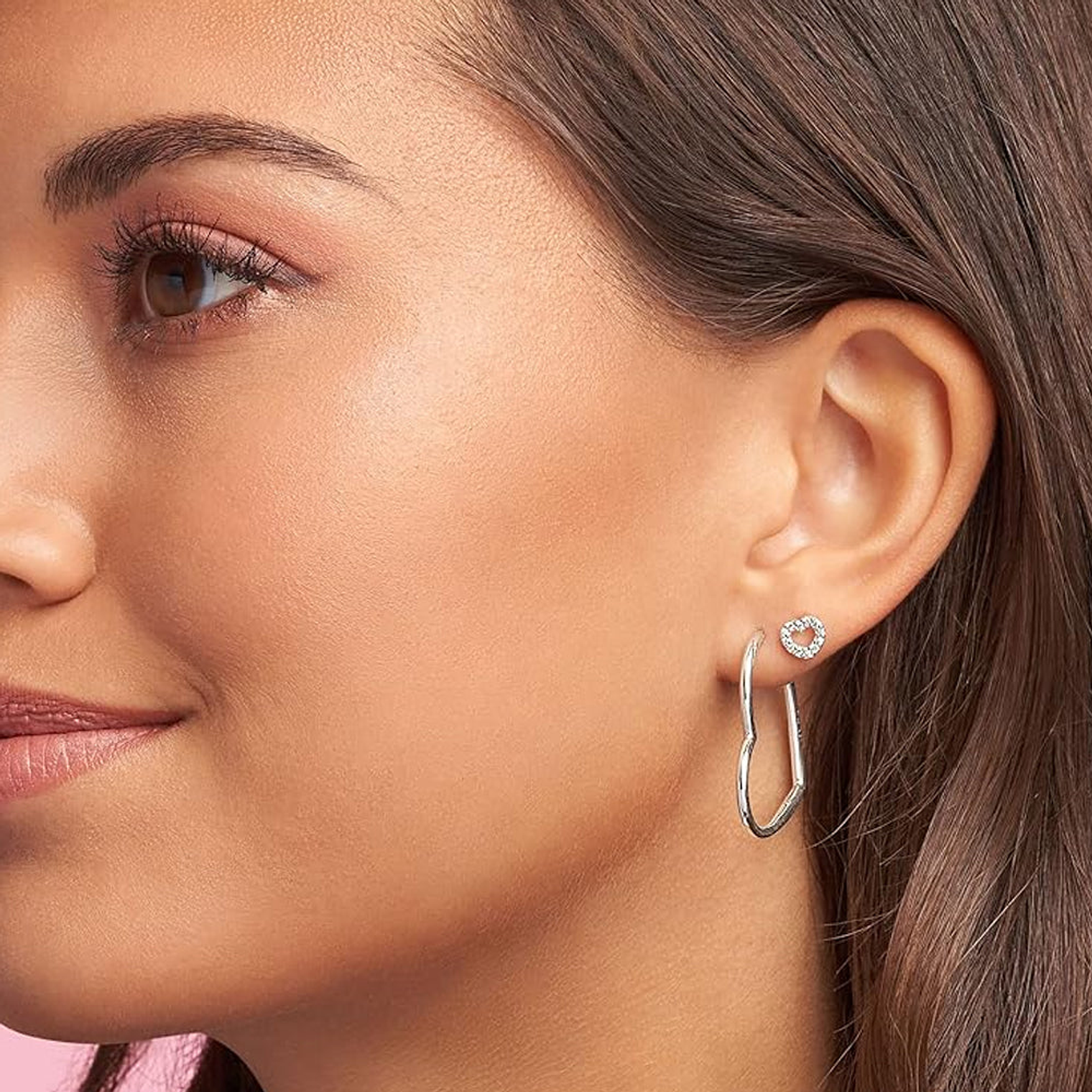 Aretes Pendientes Pandora Corazon Asimetrico Cierre en Broche 297822 Plata 925 5