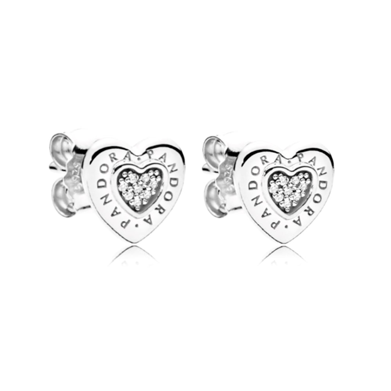 Aretes Pendientes Pandora Corazones Insignia Pandora Circonita Transparente 297382CZ Plata 925 4