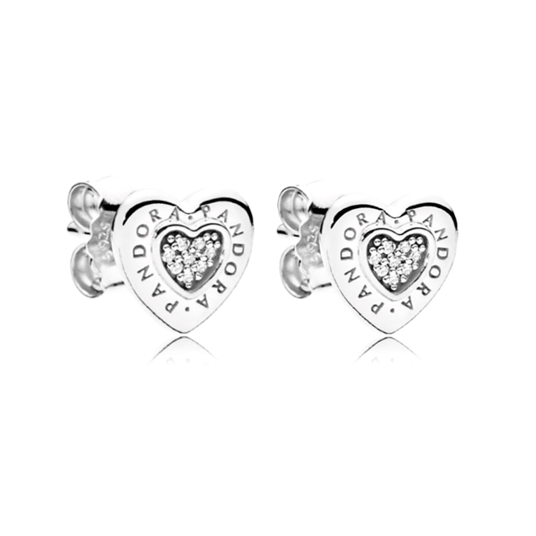 Aretes Pendientes Pandora Corazones Insignia Pandora Circonita Transparente 297382CZ Plata 925 4