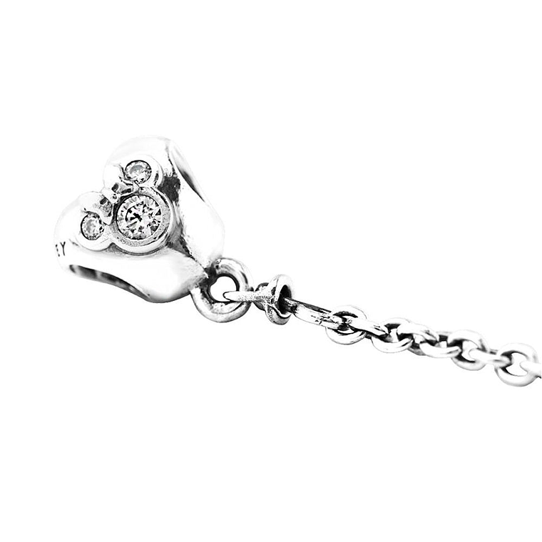 Cadena de Seguridad Pandora Edicion Disney Corazon Mickey y Minnie Mouse 791704CZ en Plata 925 4