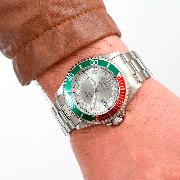 Reloj Análogo Invicta Original 44714 Pro Driver Hombre Acero Plateado Verde-Rojo 6