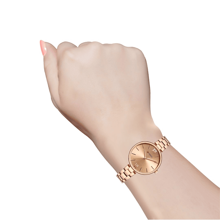 Reloj Análogo Curren Original KREb7120 para Mujer Acero Color Oro Rosa 4