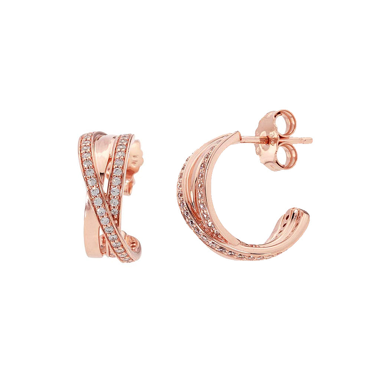 Aretes Pendientes Pandora Aro en C con Tiras de Circonitas Entrelazadas 280730CZ Plata 925 1