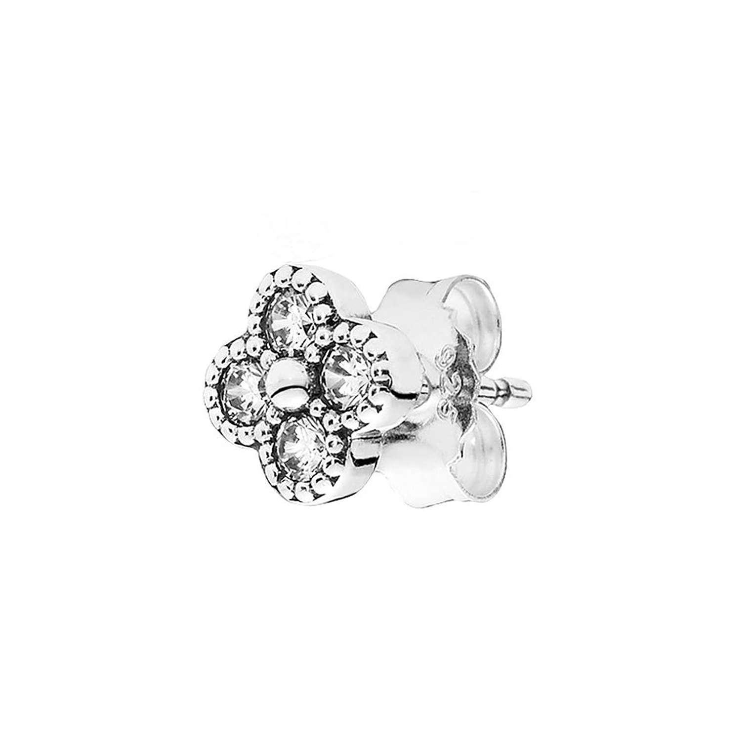 Aretes Pendientes Pandora Tipo Flor Oriental con Circonica Transparente 290647CZ Plata 925 4