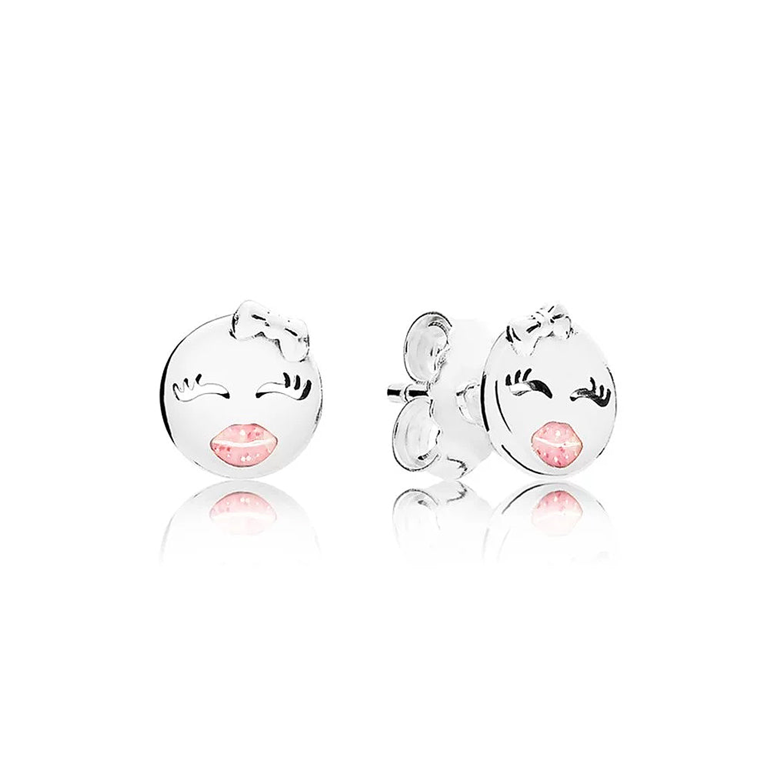 Aretes Pendientes Pandora Tipo Topo Emoticones con Esmalte Rosa 297102EN161 Plata 925 1