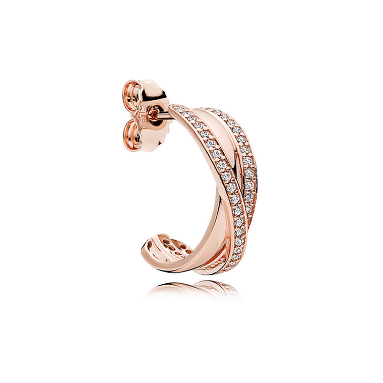 Aretes Pendientes Pandora Aro en C con Tiras de Circonitas Entrelazadas 280730CZ Plata 925 3