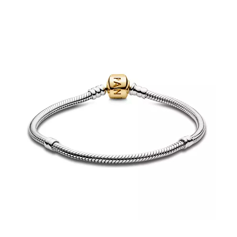 Pulsera Brazalete Pandora con Broche a Presion bañado en Oro 14k 590702HG Plata 925 Talla 18cm 2