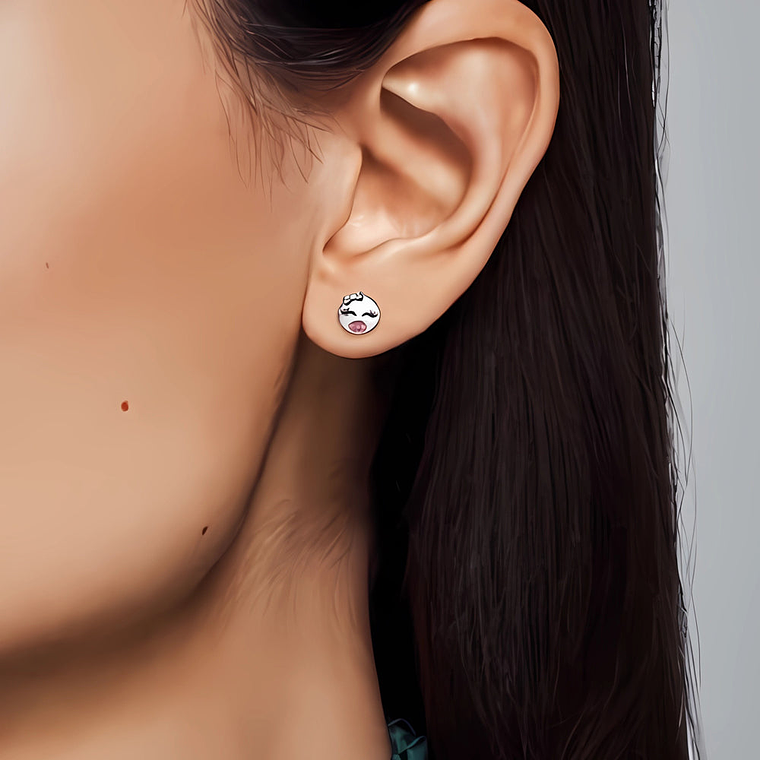 Aretes Pendientes Pandora Tipo Topo Emoticones con Esmalte Rosa 297102EN161 Plata 925 5