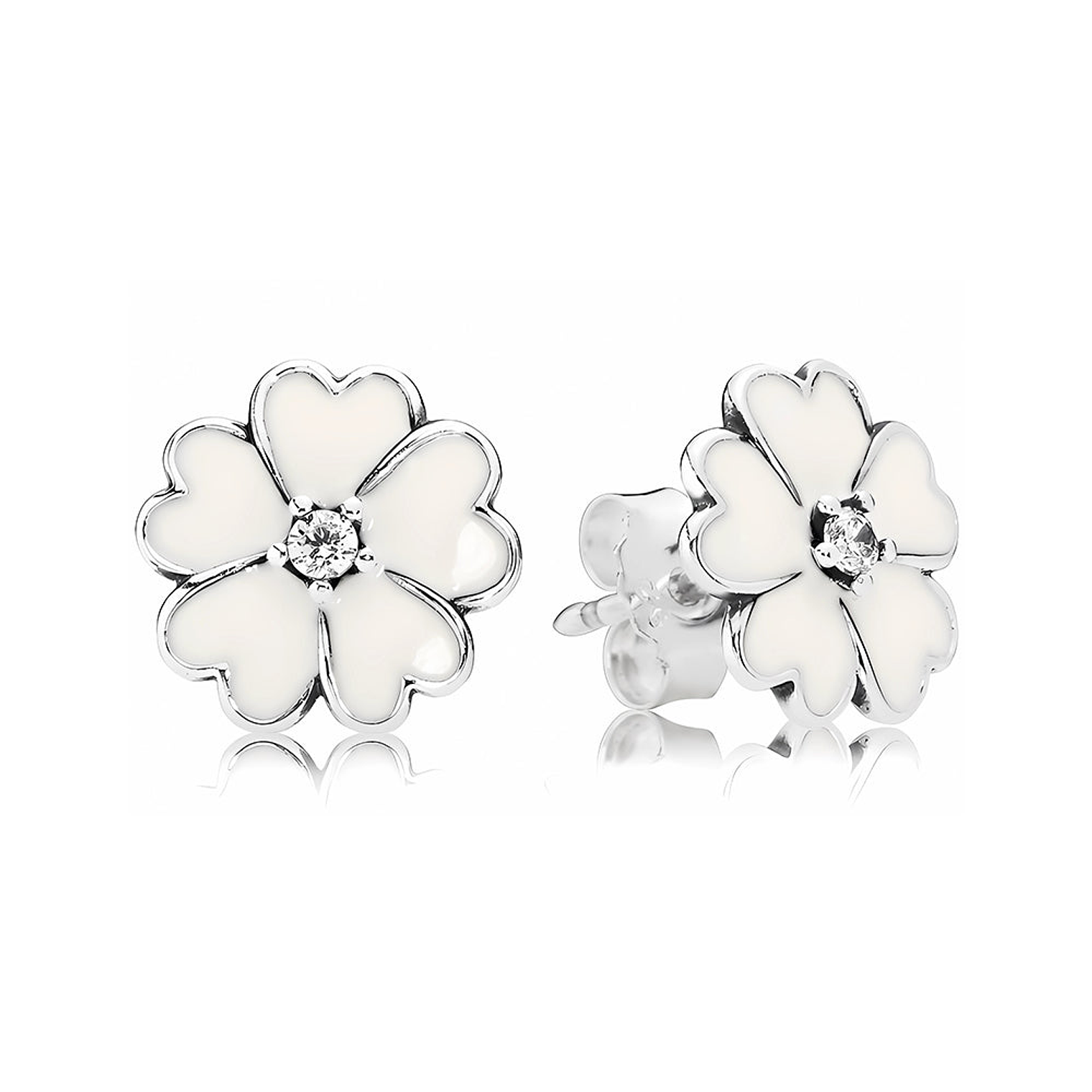 Aretes Pendientes Pandora Tipo Flor de Primula Blanca 290569EN12 Plata 925 1