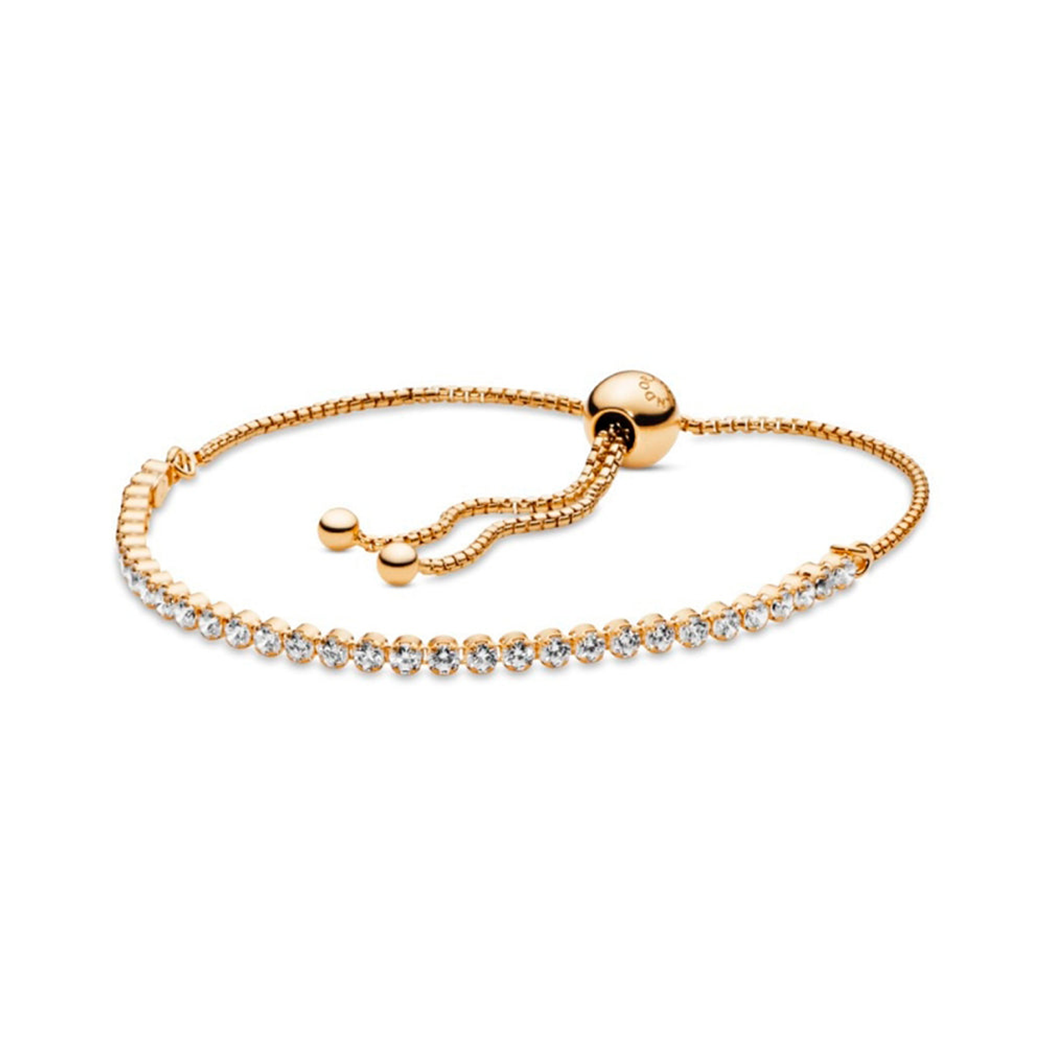 Pulsera Brazalete Pandora Cadena de Circonitas Ajustable Bañado en Oro 560524CZ Plata 925 Talla 18cm 2