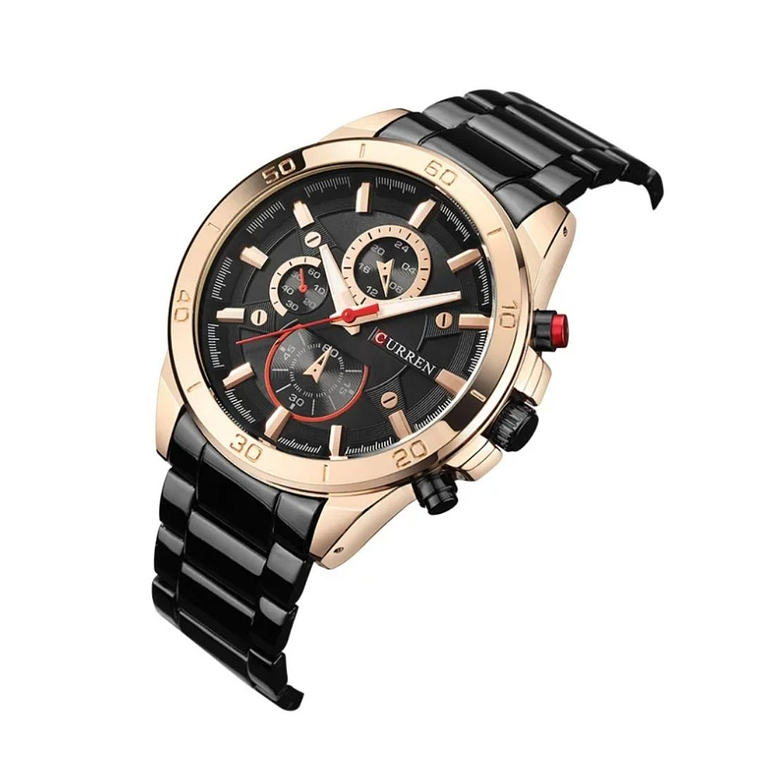 Reloj Análogo Curren Original KREb562001para Hombre Acero Color Negro-Oro Rosa 2