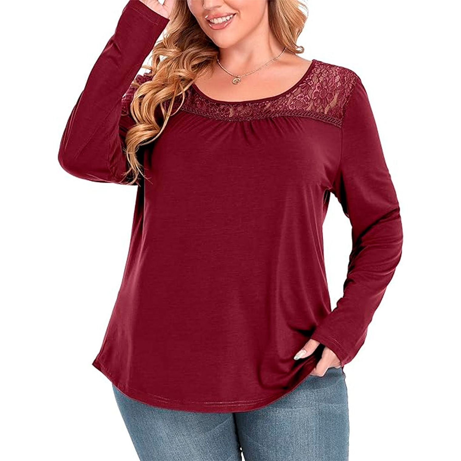 Blusa Manga Larga Zyfmaily Color Vino Tinto Para Mujer Talla XX 1