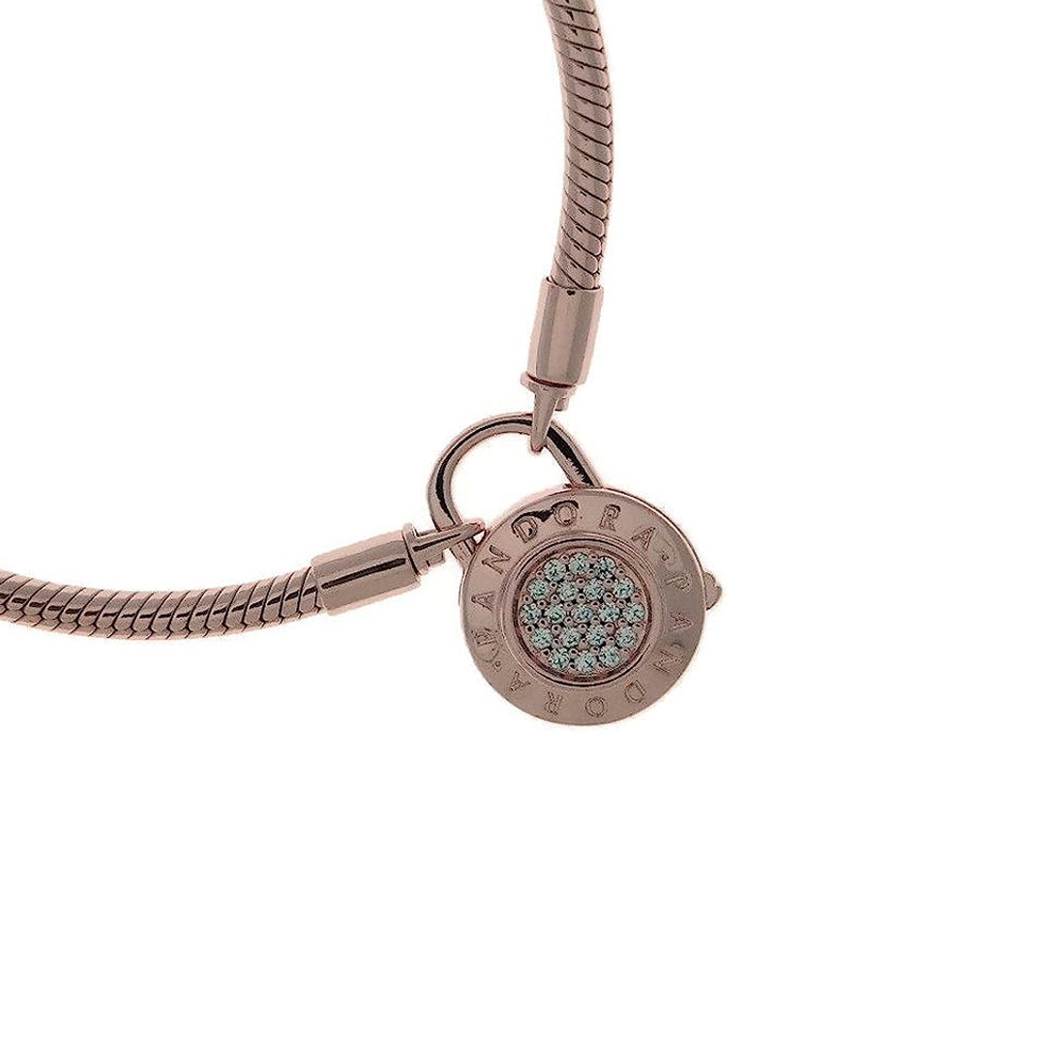 Pulsera Brazalete Pandora Cierre Candado Reluciente Bañado en Oro Rosa 14k 587757CZ Plata 925 Talla 18cm 2