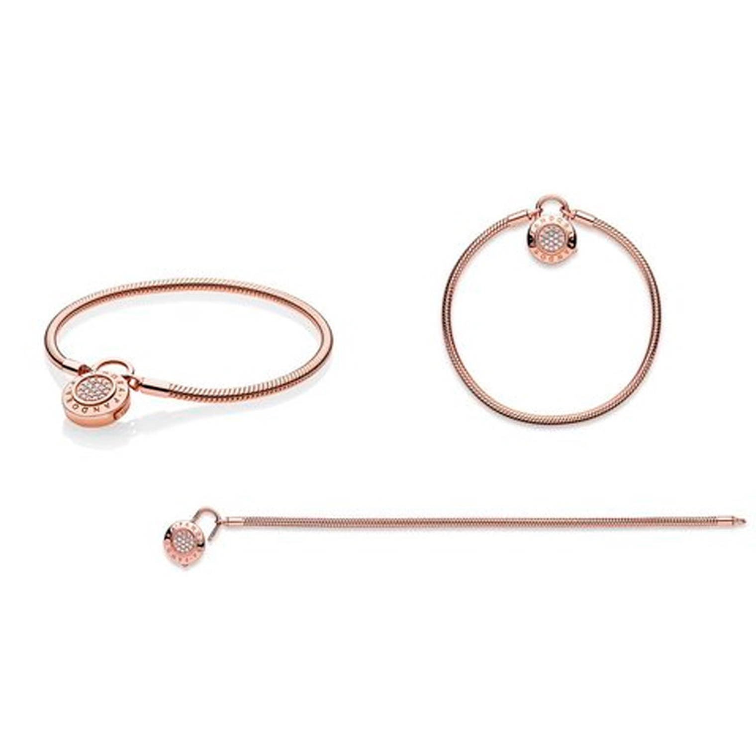 Pulsera Brazalete Pandora Cierre Candado Reluciente Bañado en Oro Rosa 14k 587757CZ Plata 925 Talla 18cm 3