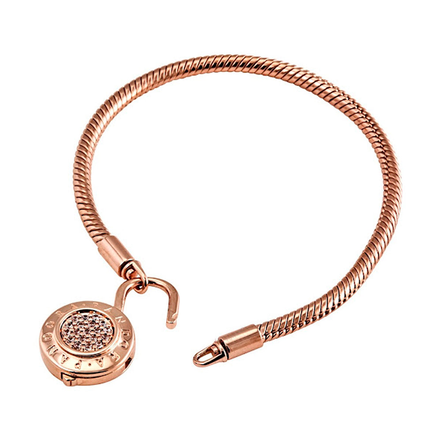 Pulsera Brazalete Pandora Cierre Candado Reluciente Bañado en Oro Rosa 14k 587757CZ Plata 925 Talla 18cm 4