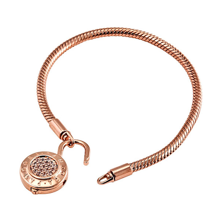 Pulsera Brazalete Pandora Cierre Candado Reluciente Bañado en Oro Rosa 14k 587757CZ Plata 925 Talla 18cm 4
