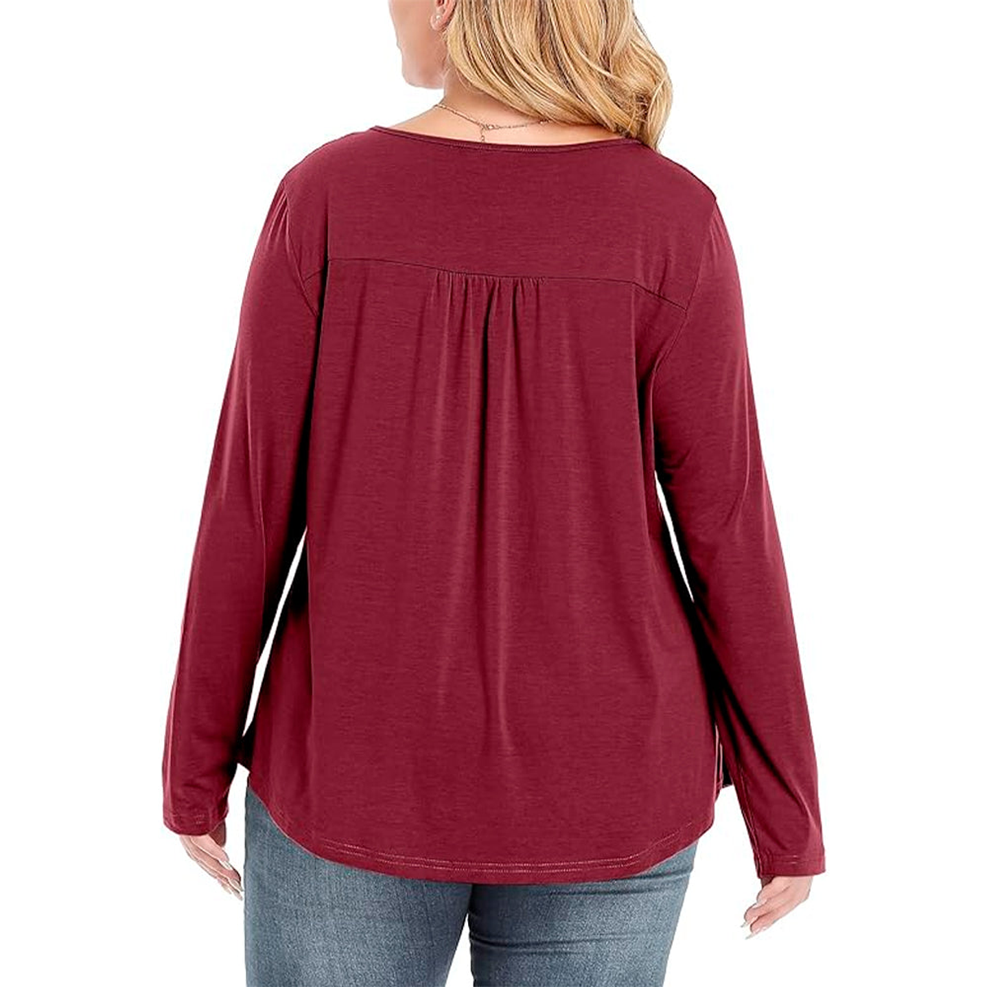 Blusa Manga Larga Zyfmaily Color Vino Tinto Para Mujer Talla XX 2