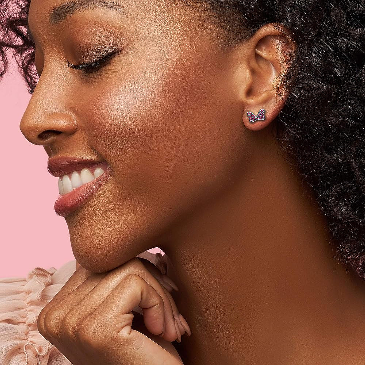 Aretes Pendientes Pandora Tipo Topo Moño de Minnie Mouse 290578czr Plata 925 5