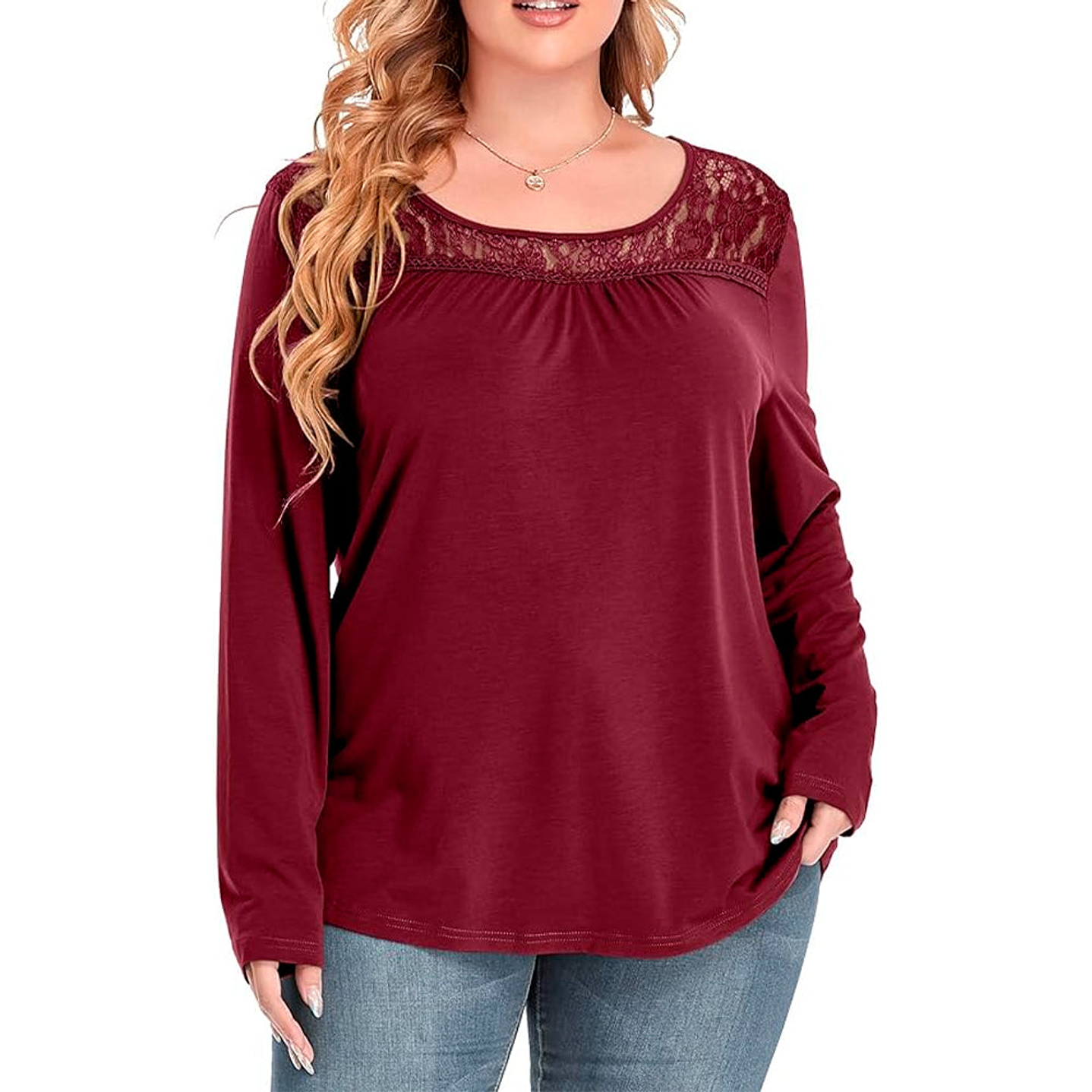 Blusa Manga Larga Zyfmaily Color Vino Tinto Para Mujer Talla XX 3