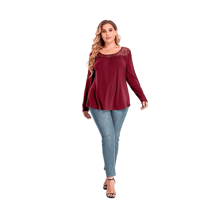 Blusa Manga Larga Zyfmaily Color Vino Tinto Para Mujer Talla XX 4