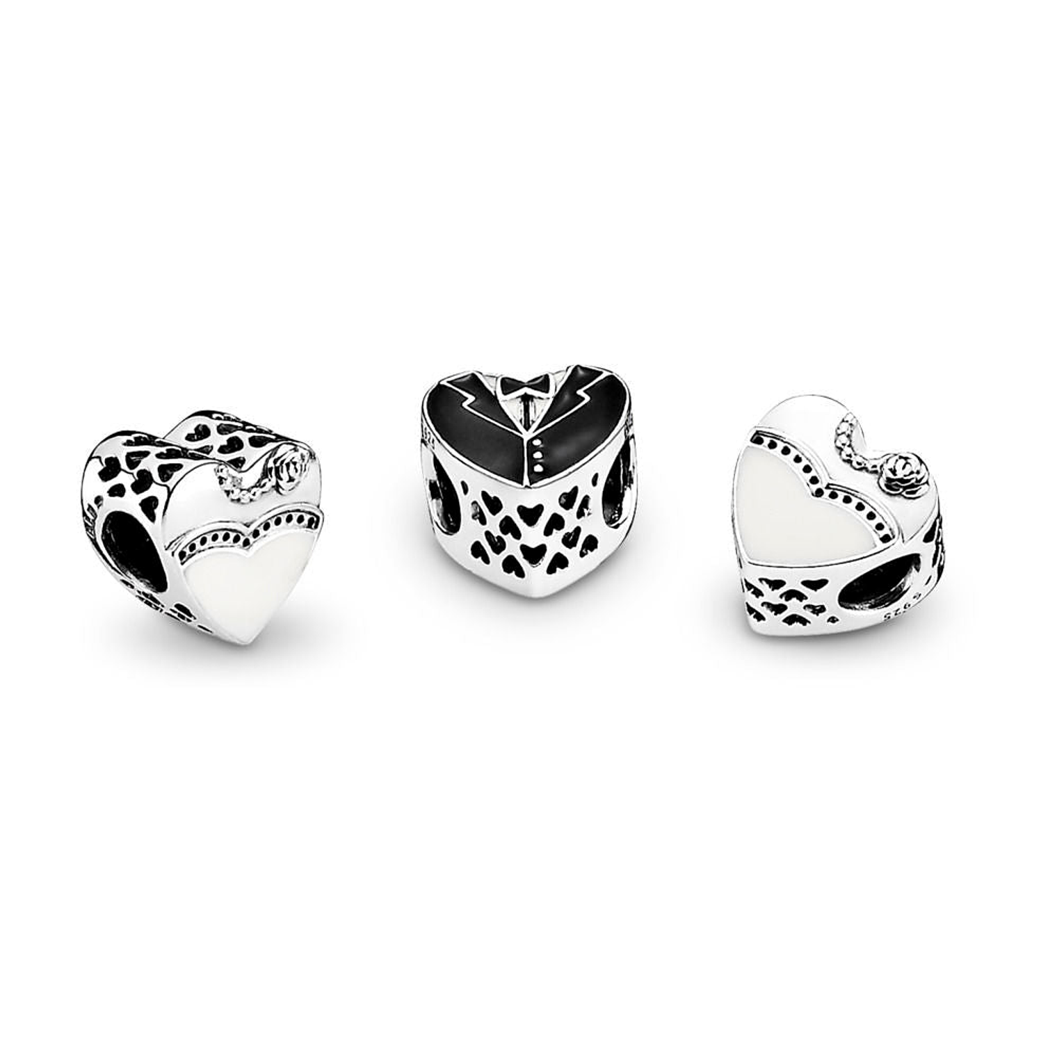 Charm Pandora Original para Mujer BH65345-5733 Novio y Novia Corazon Blanco y Negro 3