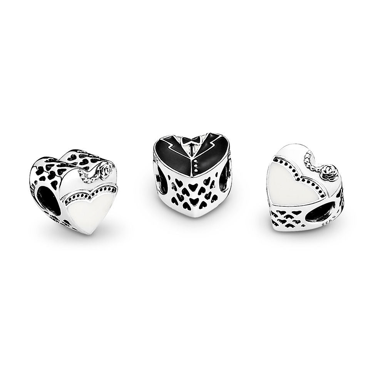 Charm Pandora Original para Mujer BH65345-5733 Novio y Novia Corazon Blanco y Negro 3