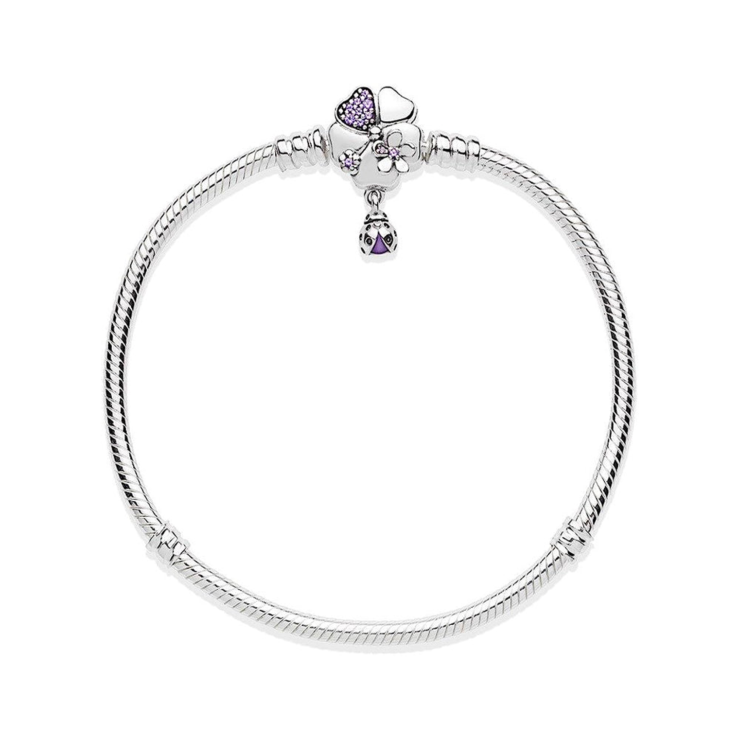 Pulsera Brazalete Pandora con Cierre Silvestre Flor y Mariquita Colgante 597124NLC Plata 925 Talla 18cm 2