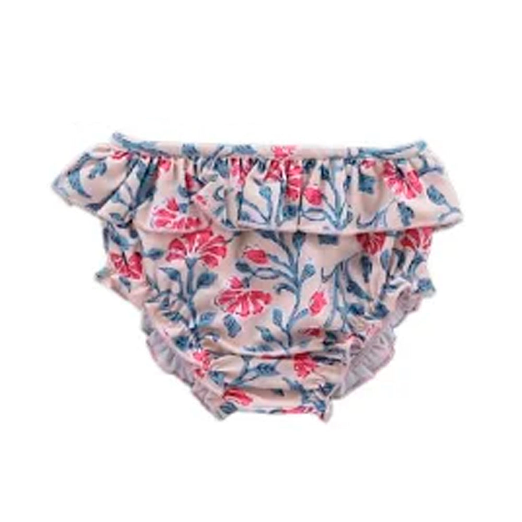 Traje de Baño de dos piezas con bordes en Pliegues Color Blanco Para Niñas de 3 - 8 Años 3