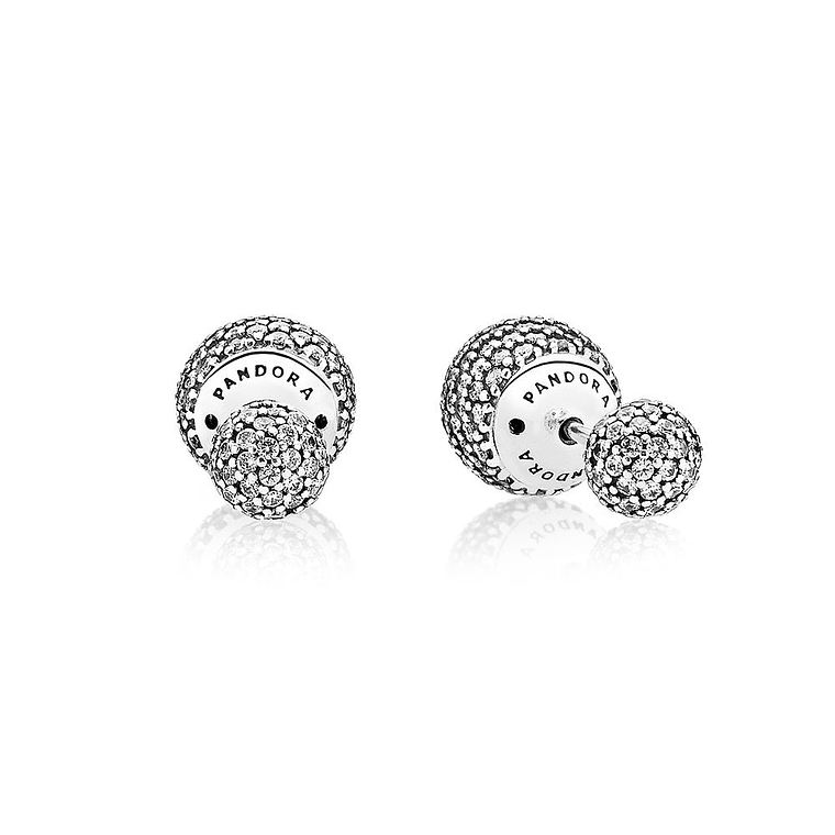Aretes Pendientes Pandora Tipo Topo Gotas Gemelas Pave 290737CZ Plata 925 1