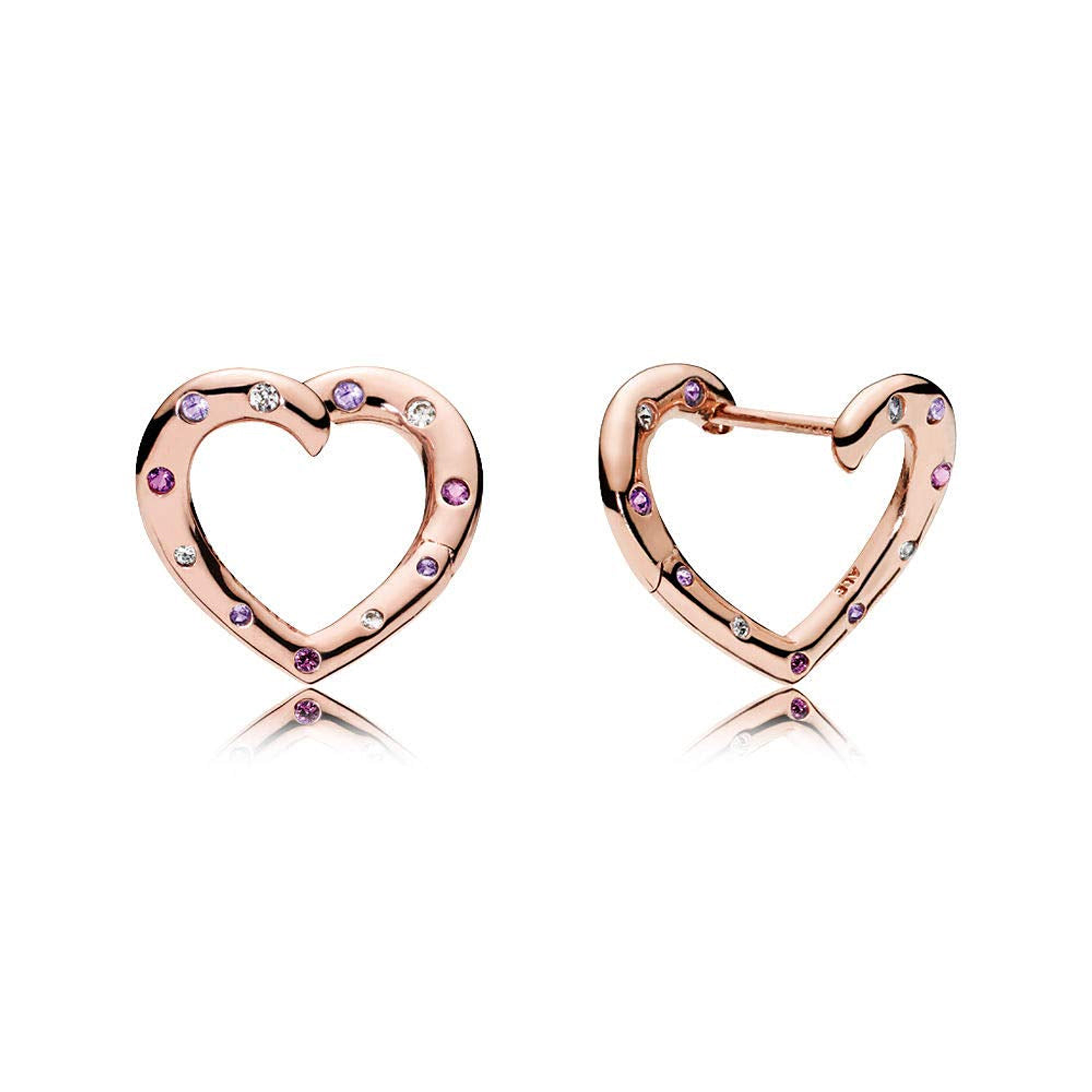 Aretes Pendientes Pandora Aro de Corazones Rosa Brillantes 287231NRPMX Chapados en Oro Rosa 1