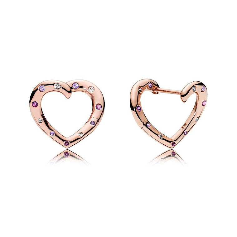 Aretes Pendientes Pandora Aro de Corazones Rosa Brillantes 287231NRPMX Chapados en Oro Rosa 1