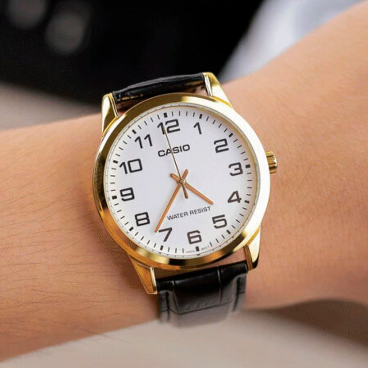Reloj Análogo Casio MTP-V001GL-7B para Hombre en Acero Dorado en Correa Cuero Negro 5