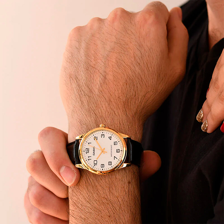 Reloj Análogo Casio MTP-V001GL-7B para Hombre en Acero Dorado en Correa Cuero Negro 6