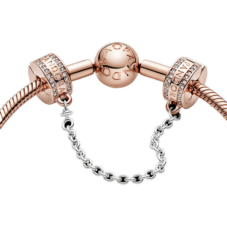 Cadena de Seguridad Pandora con Insignia Pandora 782057CZ en Recubrimiento en Oro Rosa 4