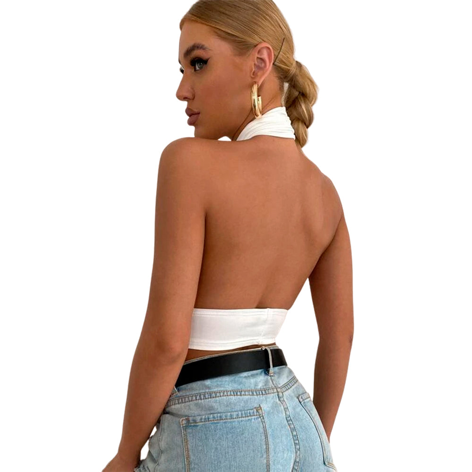 Top Halter Shein corto Cruzado Color Blanco Talla S 2