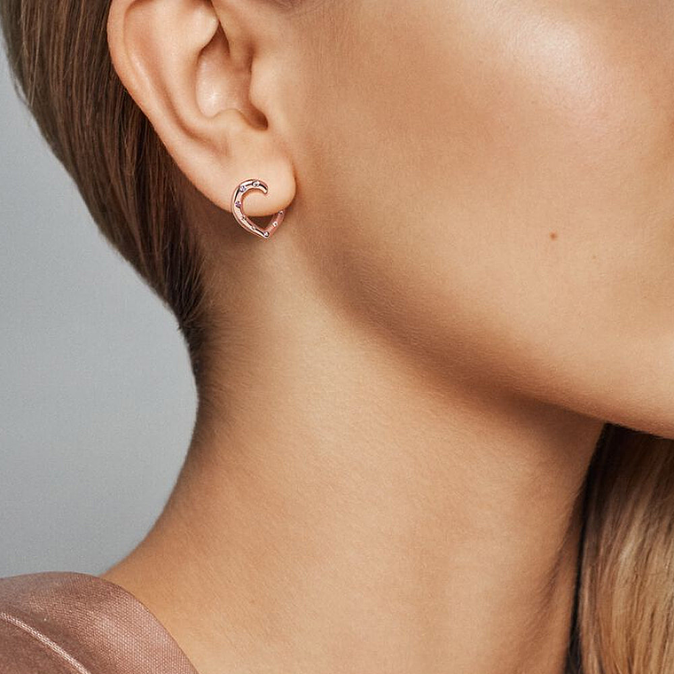 Aretes Pendientes Pandora Aro de Corazones Rosa Brillantes 287231NRPMX Chapados en Oro Rosa 5