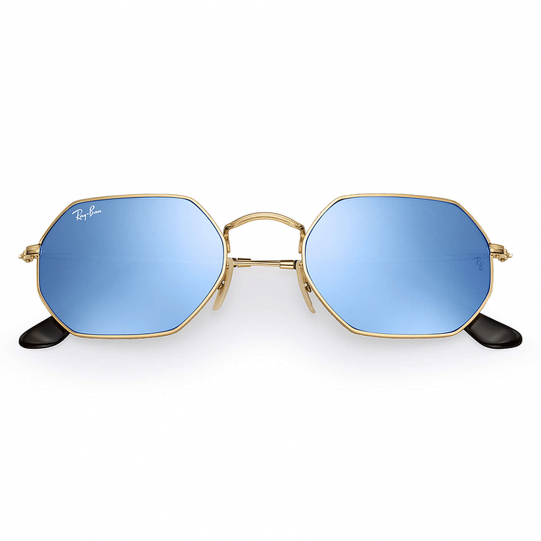 Lentes De Sol Ray Ban Octagonal Flat RB3556N 001/90 Celeste Espejado 3