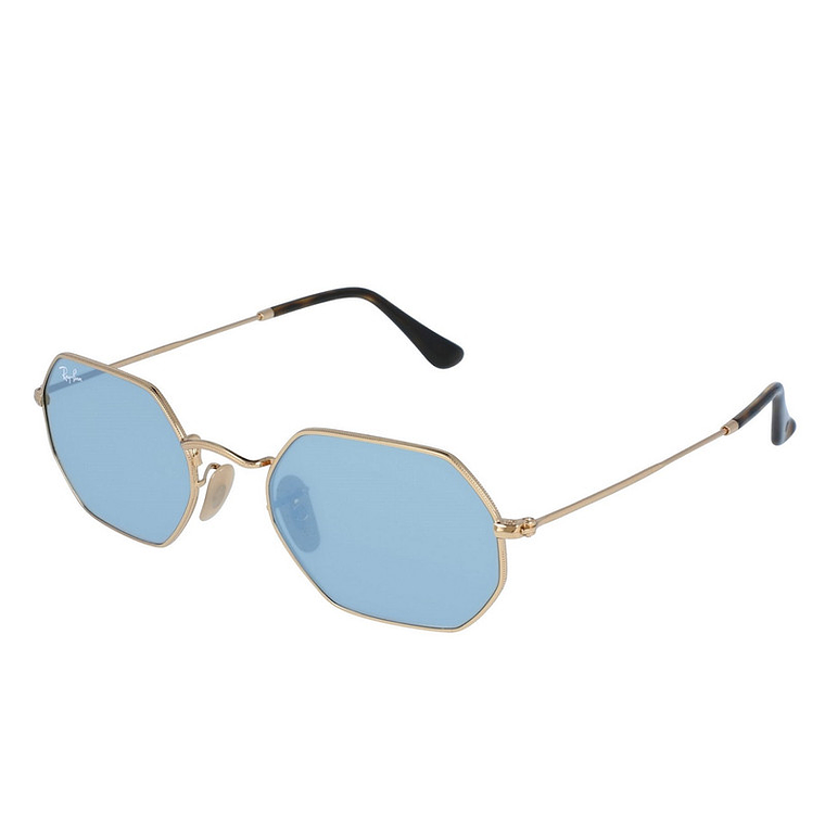 Lentes De Sol Ray Ban Octagonal Flat RB3556N 001/90 Celeste Espejado 4