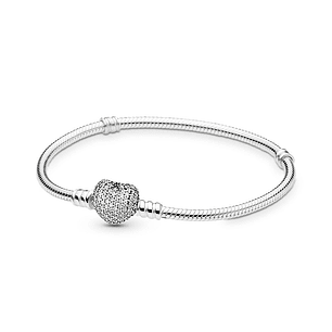 Pulsera Brazalete Pandora Cadena con Cierre de Corazon Brillante 590727CZ Plata 925 Talla 18cm