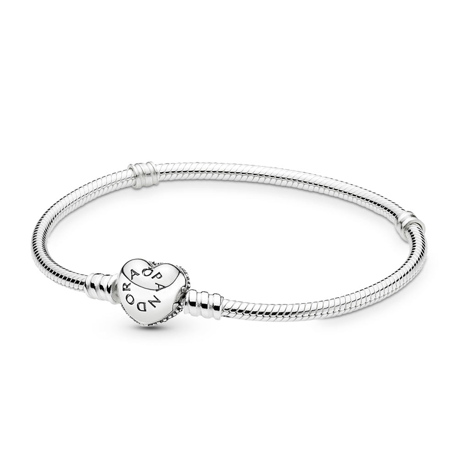Pulsera Brazalete Pandora Cadena con Cierre de Corazon Brillante 590727CZ Plata 925 Talla 18cm 2