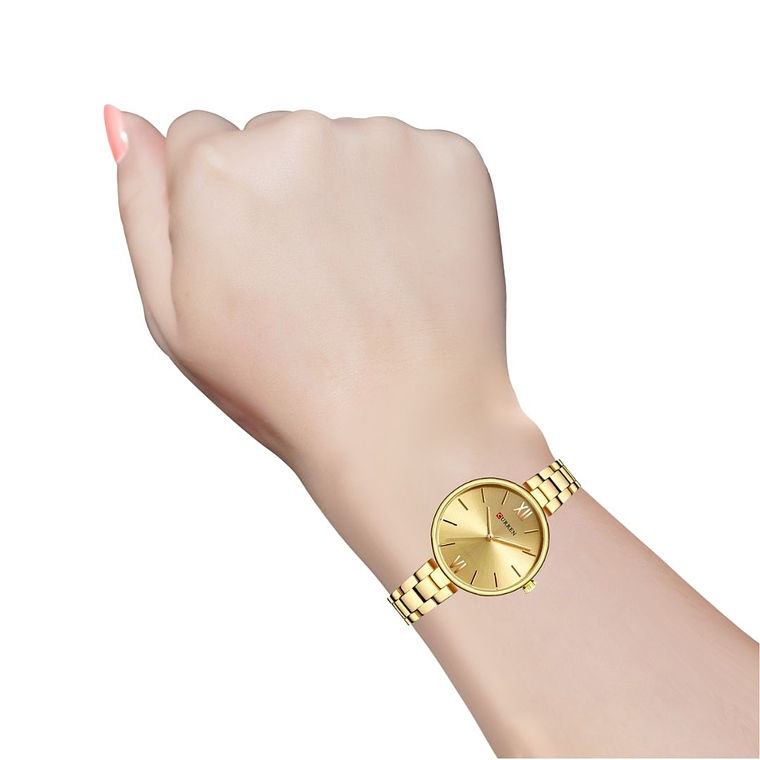 Reloj Análogo Curren Original KREb7118 para Mujer Acero Color Dorado 3