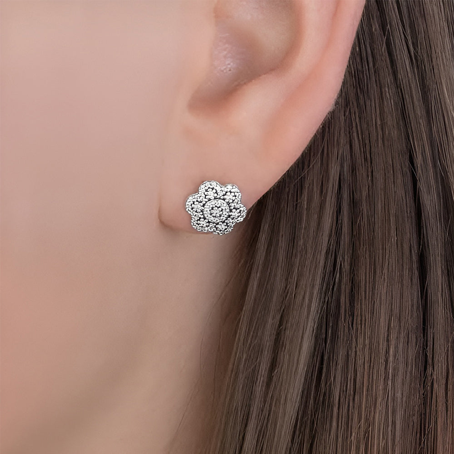 Aretes Pendientes Pandora Botones de Flores Cristalizadas 290732CZ Plata 925 5